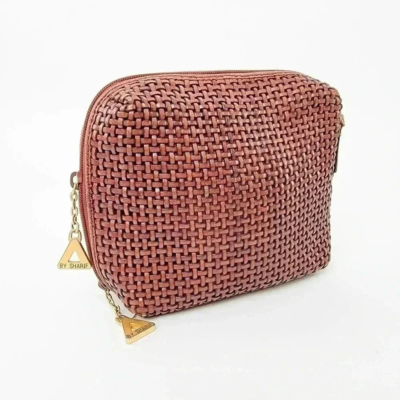 Americana By Sharif Women's Brown Clutch Makeup Bag Woven Purse - Picture 3 of 10